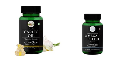 [BRSRYGA7C4BAGDTX] Garlic-oil-vegetarian-capsules, Fish-oil-capsules Combo | Convenient Nutrition & Wellness Routine | Multi-Product Pack