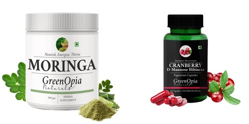 [BRSRYGA7CMDW2F35] Moringa-oleifera-powder, Cranberry-d-mannose-hibiscus-capsules Combo | Convenient Nutrition & Wellness Routine | Multi-Product Pack