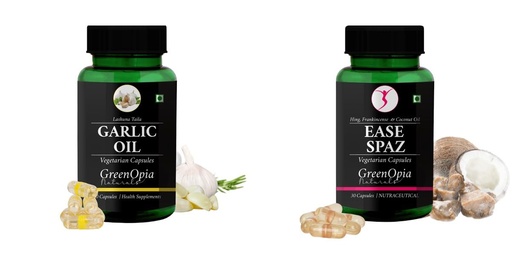 [BRSRYGA7OQOWOD32] Garlic-oil-vegetarian-capsules, Ease-spaz-vegetarian-capsules Combo | Convenient Nutrition & Wellness Routine | Multi-Product Pack