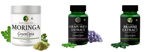 [BRSRYGA7BABWYEI7] Moringa-oleifera-powder, Grape-seed-extract-60-vegetarian-capsules, Brahmi-vegetarian-capsules Combo | Convenient Nutrition & Wellness Routine | Multi-Product Pack