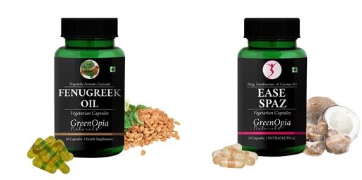 [BRSRYGA6A55B6EI6] Fenugreek-oil-vegetarian-capsules, Ease-spaz-vegetarian-capsules Combo | Convenient Nutrition & Wellness Routine | Multi-Product Pack