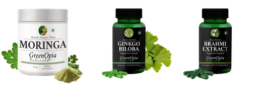 [BRSRYGA6OYJRYDTZ] Moringa-oleifera-powder, Ginkgo-biloba-vegetarian-capsules, Brahmi-vegetarian-capsules Combo | Convenient Nutrition & Wellness Routine | Multi-Product Pack