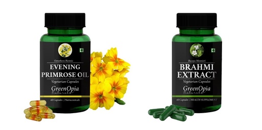 [BRSRYGA6O5YWKHIU] Evening-primrose-oil-vegetarian-capsules, Brahmi-vegetarian-capsules Combo | Convenient Nutrition & Wellness Routine | Multi-Product Pack