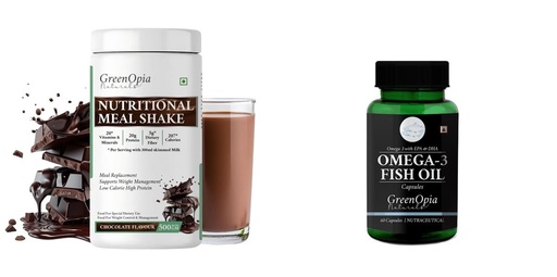 [BRSRYGA6OIFB4EYZ] Nutritional-meal-shake-chocolate, Fish-oil-capsules Combo | Convenient Nutrition & Wellness Routine | Multi-Product Pack