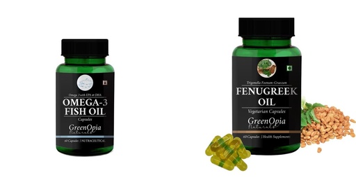 [BRSRYGA7DINQEYI7] Fish-oil-capsules, Fenugreek-oil-vegetarian-capsules Combo | Convenient Nutrition & Wellness Routine | Multi-Product Pack