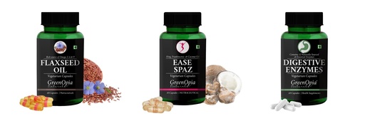 [BRSRYGA6BMJRUC3K] Flax-seed-oil-vegetarian-capsules, Ease-spaz-vegetarian-capsules, Digestive-enzymes-60-vegetarian-capsules Combo | Convenient Nutrition & Wellness Routine | Multi-Product Pa