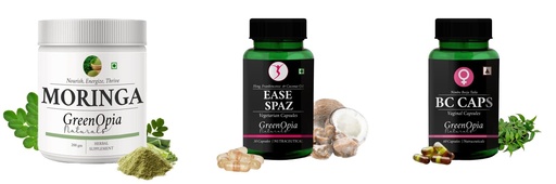 [BRSRYGA6A4HRGHI6] Moringa-oleifera-powder, Ease-spaz-vegetarian-capsules, Bc-caps-vaginal-capsules Combo | Convenient Nutrition & Wellness Routine | Multi-Product Pack