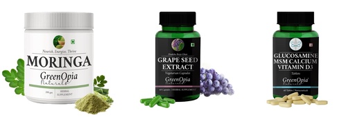 [BRSRYGA6AAIBAFIY] Moringa-oleifera-powder, Grape-seed-extract-60-vegetarian-capsules, Glucosamine-msm-tablets Combo | Convenient Nutrition & Wellness Routine | Multi-Product Pack