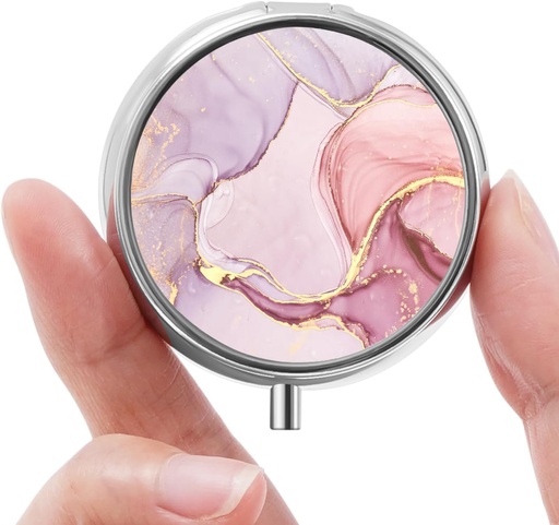 [BRSRA2YODIDWECT7] Mini Pill Box, Small Pill Box, Portable Pill Box, Cute Pill Organizer for Vitamins, Medications, Fish Oil and Supplements (Pink Marble)