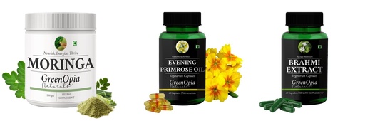 [BRSRYGA6PMNRSD33] Moringa-oleifera-powder, Evening-primrose-oil-vegetarian-capsules, Brahmi-vegetarian-capsules Combo | Convenient Nutrition & Wellness Routine | Multi-Product Pack