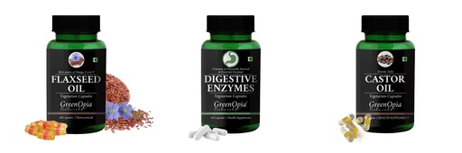 [BRSRYGA6OAPRADTP] Flax-seed-oil-vegetarian-capsules, Digestive-enzymes-60-vegetarian-capsules, Castor-oil-vegetarian-capsules Combo | Convenient Nutrition & Wellness Routine | Multi-Product P
