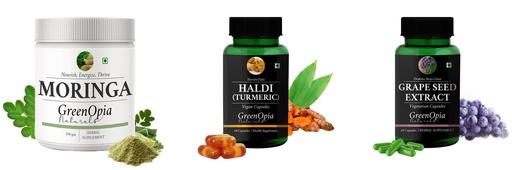 [BRSRYGA6OBYRO3DU] Moringa-oleifera-powder, Haldi-oil-vegetarian-capsules, Grape-seed-extract-60-vegetarian-capsules Combo | Convenient Nutrition & Wellness Routine | Multi-Product Pack