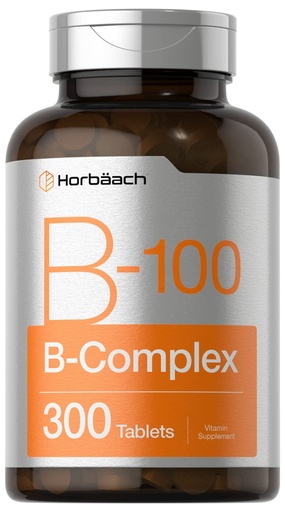 [BRSW2CA7BZ5RED3J] Horbäach Vitamin B-100 Complex | 100% of Daily Value | 300 Tablets | Vegetarian, Non-GMO, and Gluten Free Supplement