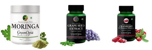 [BRSRYGA6OIAQ4GT6] Moringa-oleifera-powder, Grape-seed-extract-60-vegetarian-capsules, Cranberry-d-mannose-hibiscus-capsules Combo | Convenient Nutrition & Wellness Routine | Multi-Product Pac