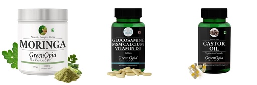 [BRSRYGA6OIFB6FD6] Moringa-oleifera-powder, Glucosamine-msm-tablets, Castor-oil-vegetarian-capsules Combo | Convenient Nutrition & Wellness Routine | Multi-Product Pack