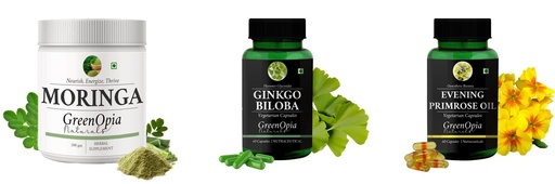 [BRSRYGA6OJ5BUAI7] Moringa-oleifera-powder, Ginkgo-biloba-vegetarian-capsules, Evening-primrose-oil-vegetarian-capsules Combo | Convenient Nutrition & Wellness Routine | Multi-Product Pack