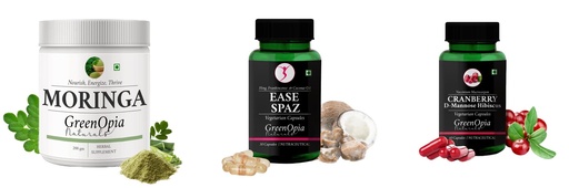 [BRSRYGA7DMOQK3YY] Moringa-oleifera-powder, Ease-spaz-vegetarian-capsules, Cranberry-d-mannose-hibiscus-capsules Combo | Convenient Nutrition & Wellness Routine | Multi-Product Pack