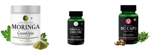 [BRSRYGA6A4AQYF3J] Moringa-oleifera-powder, Fish-oil-capsules, Bc-caps-vaginal-capsules Combo | Convenient Nutrition & Wellness Routine | Multi-Product Pack