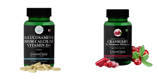 [BRSRYGA6A4HWAEQU] Glucosamine-msm-tablets, Cranberry-d-mannose-hibiscus-capsules Combo | Convenient Nutrition & Wellness Routine | Multi-Product Pack