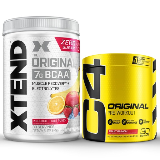 [BRSROHAYPMDQ2DY6] Cellucor Pre Workout & BCAA Bundle, C4 Original Pre Workout Powder, Fruit Punch, 30 Servings + XTEND BCAA Powder, Knockout Fruit Punch, 30 Servings