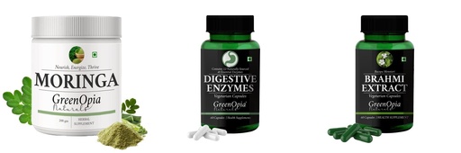 [BRSRYGA6AEMR63A7] Moringa-oleifera-powder, Digestive-enzymes-60-vegetarian-capsules, Brahmi-vegetarian-capsules Combo | Convenient Nutrition & Wellness Routine | Multi-Product Pack