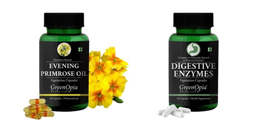 [BRSRYGA6PN6RYADO] Evening-primrose-oil-vegetarian-capsules, Digestive-enzymes-60-vegetarian-capsules Combo | Convenient Nutrition & Wellness Routine | Multi-Product Pack