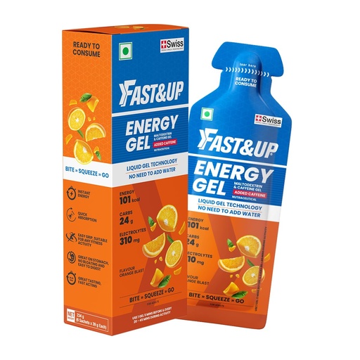 [BRSRGY37AAPBGFLJ] Fast&Up Energy Gel- Orange Blast flavour (Caffeinated) - Pack of 6 Gel Sachets, 39g per sachet- For Instant energy boost, Improved endurance and performance