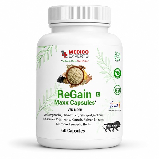 [BRSRAZAHA4MWC3TV] ReGain Maxx Capsules - Shilajit Ashwagandha Safed Musli Gokshura - 16 Ayurvedic Herbs, FSSAI Licensed, Heavy Metal Tested, Supports Energy & Stamina - 60 Capsules (15 Days)