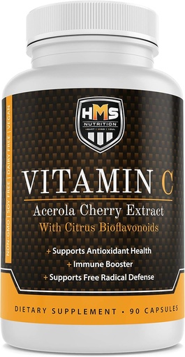 [BRSWYZYRCAGR4AYY] Acerola Cherry and Citrus Bioflavonoids Vitamin C Supplement - Supports Antioxidant Health, Immune Booster - Vegan, Organic - 90 Capsules, 90 Day Suply