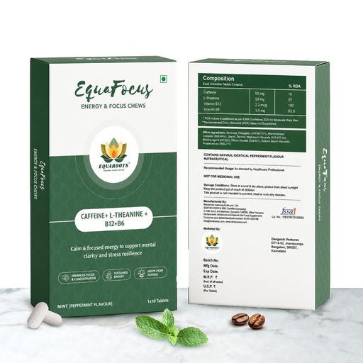 [BRSRYFIYBMBREYLG] EquaFocus – Clean Energy & Focus Mints | 10 Chews | Peppermint | Jitter-Free Alertness & Sharp Focus | 50mg Caffeine + 50mg L-Theanine + Vitamin B6 & B12 | No Crash