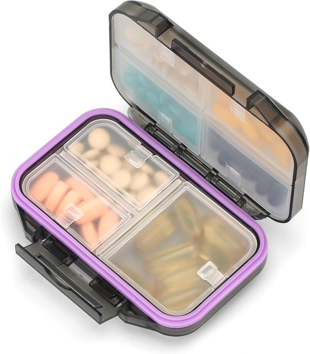 [BRSRA233CB4GM3QU] Pill Organizer Travel Pill Box Waterproof Medicine Case Container Supplement and Vitamin Holder Pocket Pharmacy Portable Pill Storage with 7 Compartments for Purse (Black)