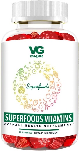 [BRSW2BITOUNRO3TZ] VITA GLOBE Superfood Gummy Vitamins – Immune Health & Antioxidant Support – Daily Wellness Gummies for Adults & Kids – Vegan, Non-GMO, Gluten Free Superfood Supplement – 60 Count