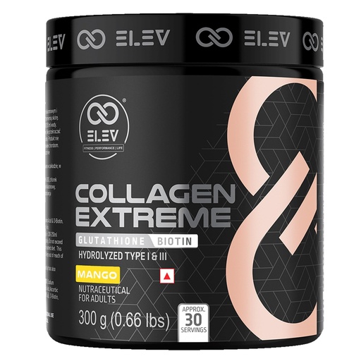 [BRSRYGA6B4MQOFLF] Elev Collagen Extreme 300g | Marine Collagen Peptides with Glutathione, Hyaluronic Acid & D-Biotin | Mango | 30 Servings