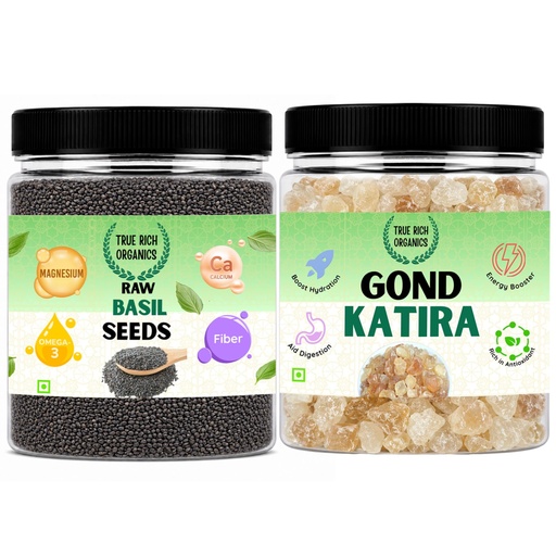 [BRSRYZALDF5BGETL] True Rich Organics Basil Seeds and Gond Katira Combo 300g | for Weight Management| Rich in Calcium, Fiber, Energy Booster Combo Pack 150g Each