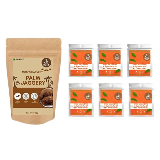 [BRSREATQBEPAOGYV] MOM'S HARVEST Palm Jaggery 450g + Herbal Sukku Malli Coffee Powder with Karupatti (35g x 6 Packs) | Herbal Energy Combo