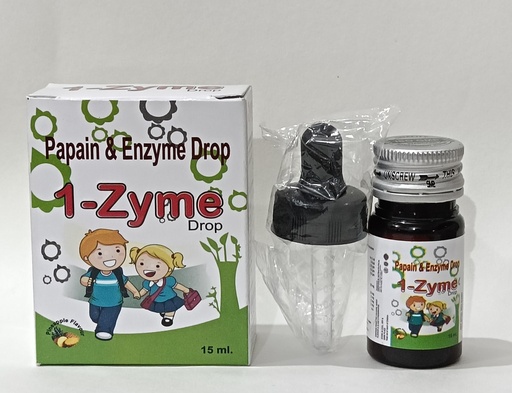 [BRSREBQ2DEOQI3D5] 1-Zyme Papain & Enzyme Drop, Pineapple Flavor, Liquid Supplement, 15ml