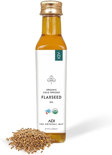 [BRSW2ELRBBYBSE3F] ADI 100% Pure Organic Flaxseed Oil – 8.8 fl oz, Liquid Flax Oil Cold-Pressed & Unrefined