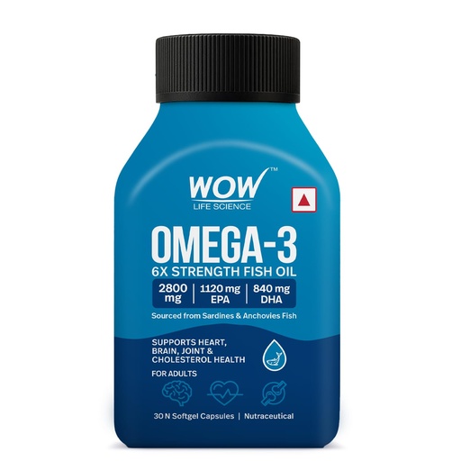 [BRSRGHT6B4BRQAD2] WOW Life Science Omega‑3 6X Strength Fish Oil Softgel Capsules | 2800 mg Fish Oil with 1120 mg EPA & 840 mg DHA | Supports Heart, Brain & Joint Health | Sourced from Sardines & Anchovies | 30 Softgel Capsules