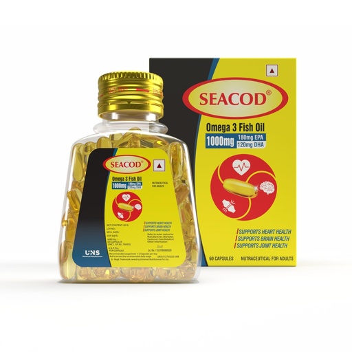 [BRSRGFAPAAOQO3I7] Seacod Omega 3 Fish Oil (1000mg) | Natural Omega-3 | EPA 180 DHA 120 | Supports Heart, Brain, Joints & Overall Wellness