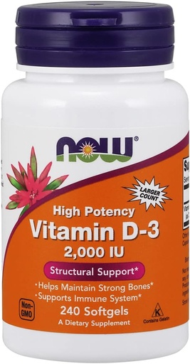 [BRSWKY34BMMQAEQ7] NOW Foods Vitamin D-3, Structural Support 2000 I.U, 480 Softgels
