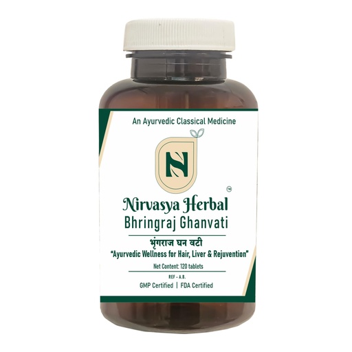 [BRSRGGIYBMARA23A] Bhringraj Ghanvati Ayurvedic Tablets for Hair Growth, Liver Health and Skin Wellness, 120 Count