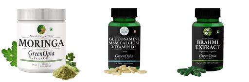 [BRSRYGA6OYIAACAY] Moringa-oleifera-powder, Glucosamine-msm-tablets, Brahmi-vegetarian-capsules Combo | Convenient Nutrition & Wellness Routine | Multi-Product Pack