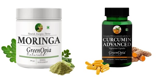 [BRSRYGA6OACBE3Y2] Moringa-oleifera-powder, Curcumin-c3-piperine-vegetarian-capsules Combo | Convenient Nutrition & Wellness Routine | Multi-Product Pack