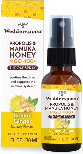 [BRSROAAPAAJR6GY7] Wedderspoon Própolis e Manuka Honey Throat Spray, Lemon & Ginger, 1 Fl Oz (Pacote de 1), Alívio da Garganta Dolorida, Suporte Imune Natural