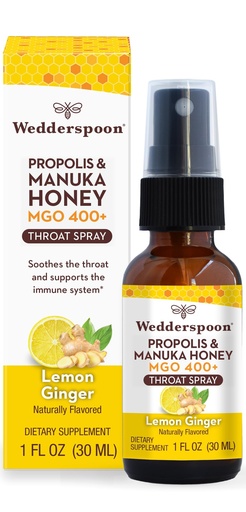 [BRSROAAPAAJR6GY7] Wedderspoon Propolis & Manuka Honey Throat Spray, Lemon & Ginger, 1 fl oz | Sore Throat Relief & Immune Support | Natural Soothing Wellness