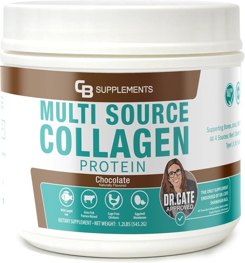 [BRSW2GLYCEORUADK] CB Supplements Multi Collagen Protein – Hydrolyzed Collagen for Joint, Skin, Gut, Hair & Nail Health – Chocolate Flavored Powder with Types I, II, III, V & X – Grass-Fed & Clean – 58 Servings