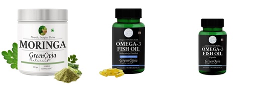 [BRSRYGA6OAIWAET4] Moringa-oleifera-powder, Fish-oil-double-strength, Fish-oil-capsules Combo | Convenient Nutrition & Wellness Routine | Multi-Product Pack