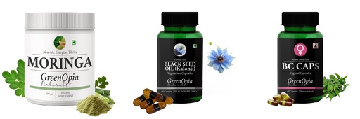 [BRSRYGA6OAPAKHTX] Moringa-oleifera-powder, Black-seed-oil-capsules, Bc-caps-vaginal-capsules Combo | Convenient Nutrition & Wellness Routine | Multi-Product Pack