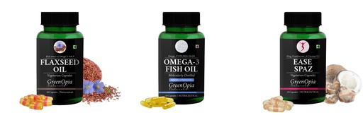 [BRSRYGA6OAOQ4AI3] Flax-seed-oil-vegetarian-capsules, Fish-oil-double-strength, Ease-spaz-vegetarian-capsules Combo | Convenient Nutrition & Wellness Routine | Multi-Product Pack