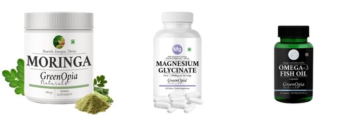 [BRSRYGA6OAMR63TK] Moringa-oleifera-powder, Magnesium-glycinate-forte-tablets, Fish-oil-capsules Combo | Convenient Nutrition & Wellness Routine | Multi-Product Pack